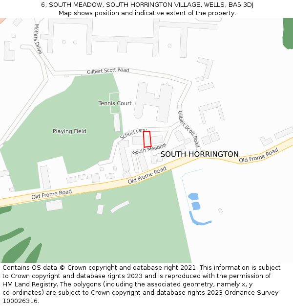6, SOUTH MEADOW, SOUTH HORRINGTON VILLAGE, WELLS, BA5 3DJ: Location map and indicative extent of plot