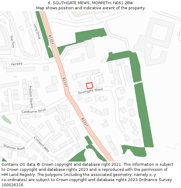 6, SOUTHGATE MEWS, MORPETH, NE61 2BW: Location map and indicative extent of plot
