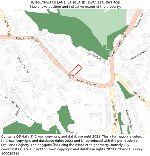 6, SOUTHWARD LANE, LANGLAND, SWANSEA, SA3 4QE: Location map and indicative extent of plot