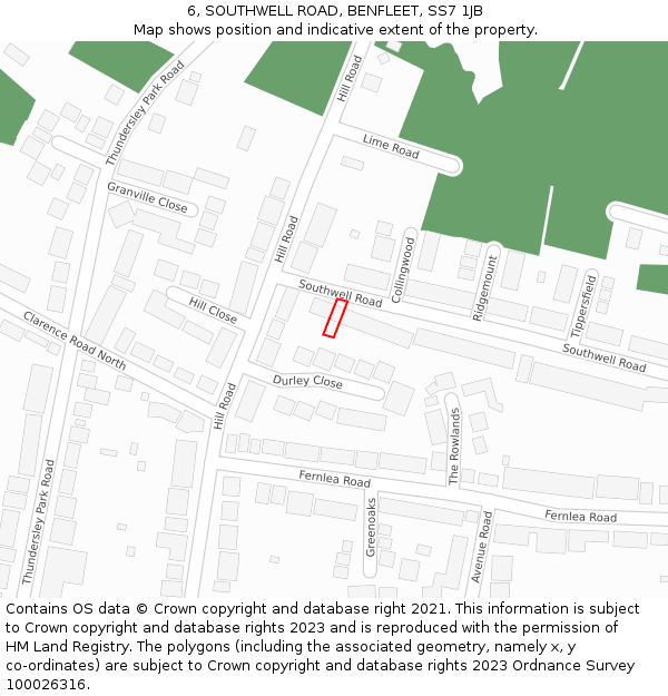6, SOUTHWELL ROAD, BENFLEET, SS7 1JB: Location map and indicative extent of plot