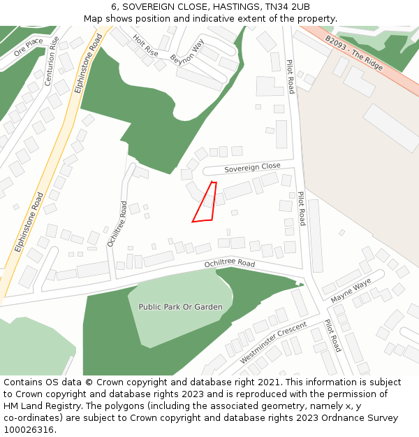 6, SOVEREIGN CLOSE, HASTINGS, TN34 2UB: Location map and indicative extent of plot