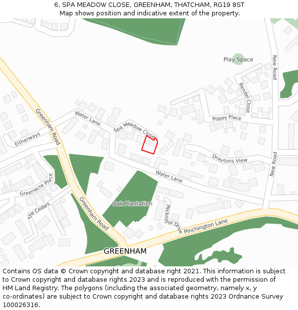 6, SPA MEADOW CLOSE, GREENHAM, THATCHAM, RG19 8ST: Location map and indicative extent of plot