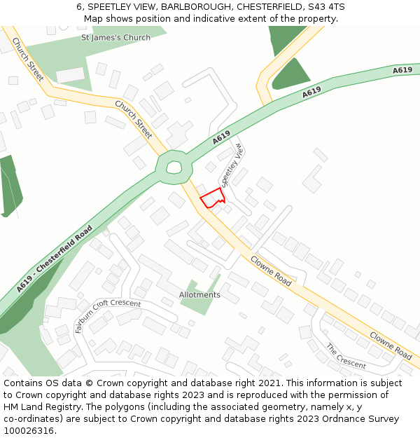 6, SPEETLEY VIEW, BARLBOROUGH, CHESTERFIELD, S43 4TS: Location map and indicative extent of plot