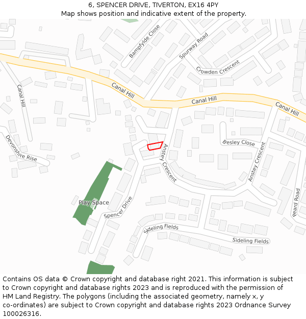 6, SPENCER DRIVE, TIVERTON, EX16 4PY: Location map and indicative extent of plot