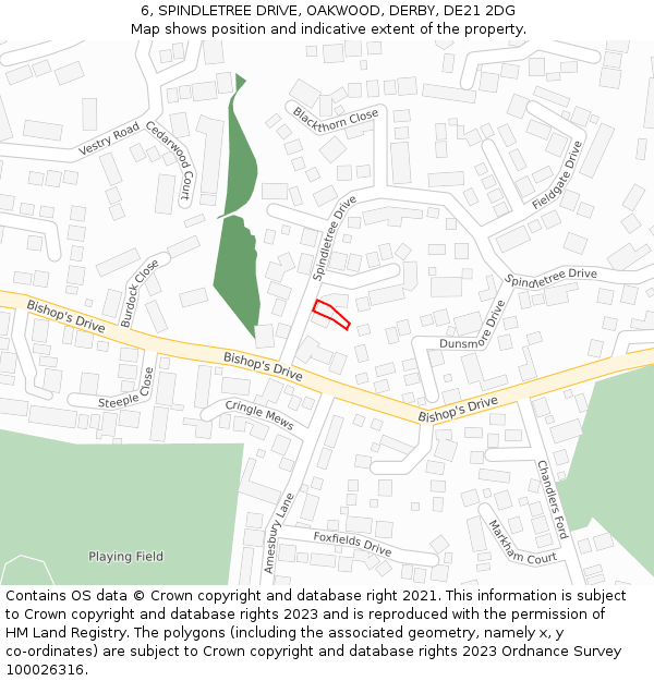 6, SPINDLETREE DRIVE, OAKWOOD, DERBY, DE21 2DG: Location map and indicative extent of plot