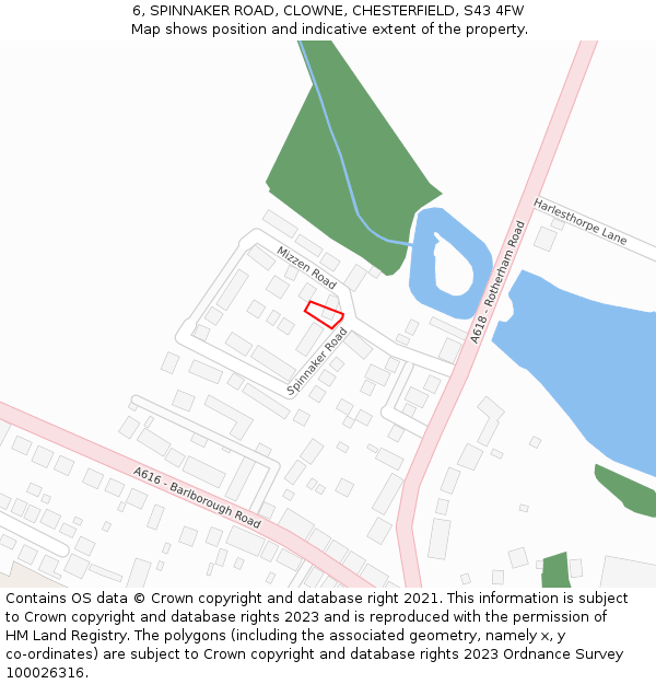 6, SPINNAKER ROAD, CLOWNE, CHESTERFIELD, S43 4FW: Location map and indicative extent of plot