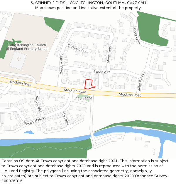6, SPINNEY FIELDS, LONG ITCHINGTON, SOUTHAM, CV47 9AH: Location map and indicative extent of plot