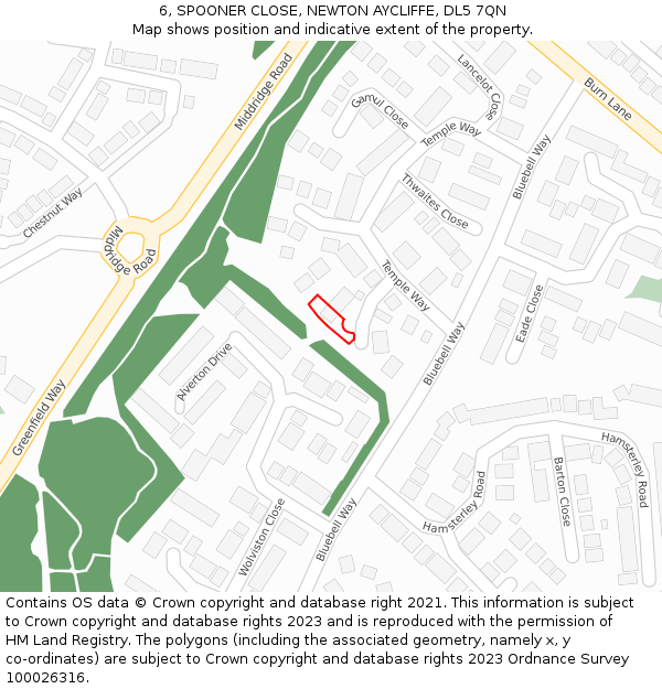 6, SPOONER CLOSE, NEWTON AYCLIFFE, DL5 7QN: Location map and indicative extent of plot