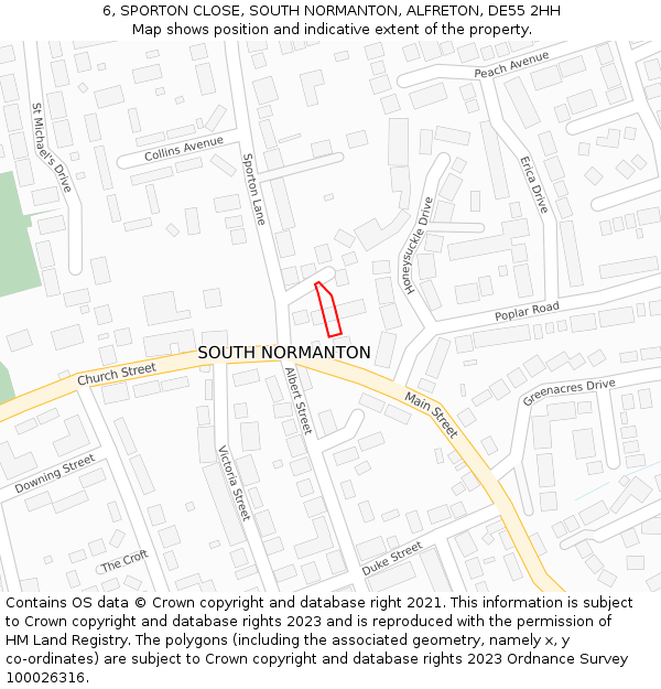 6, SPORTON CLOSE, SOUTH NORMANTON, ALFRETON, DE55 2HH: Location map and indicative extent of plot