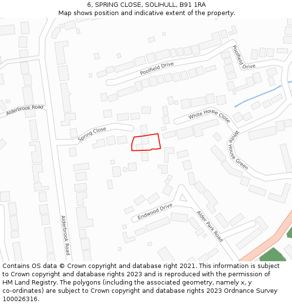 6, SPRING CLOSE, SOLIHULL, B91 1RA: Location map and indicative extent of plot
