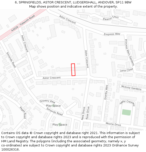 6, SPRINGFIELDS, ASTOR CRESCENT, LUDGERSHALL, ANDOVER, SP11 9BW: Location map and indicative extent of plot