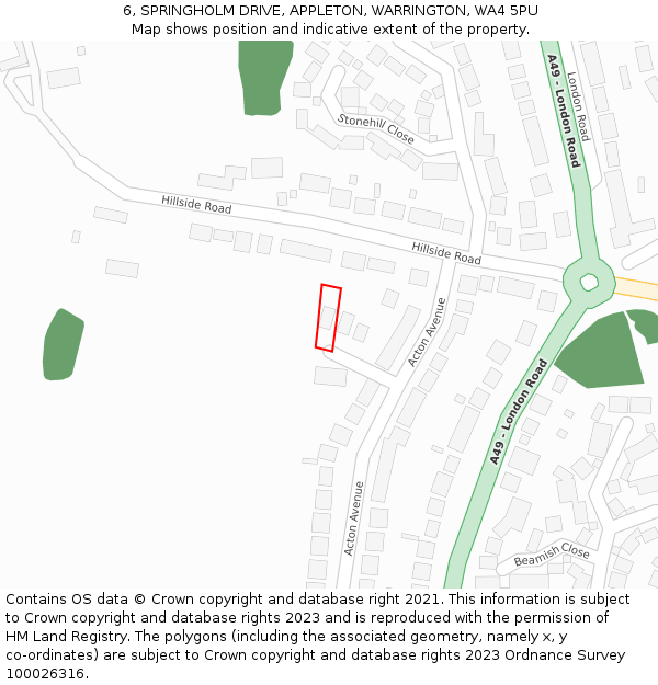6, SPRINGHOLM DRIVE, APPLETON, WARRINGTON, WA4 5PU: Location map and indicative extent of plot