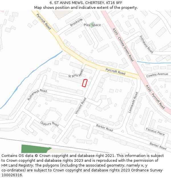 6, ST ANNS MEWS, CHERTSEY, KT16 9FF: Location map and indicative extent of plot