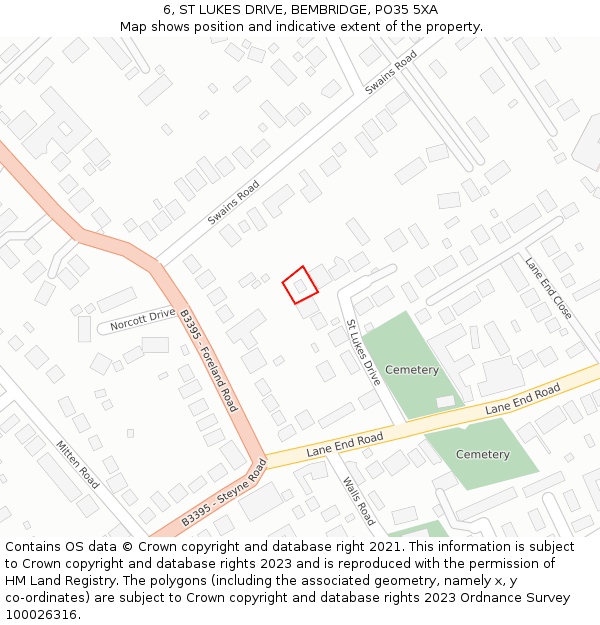 6, ST LUKES DRIVE, BEMBRIDGE, PO35 5XA: Location map and indicative extent of plot