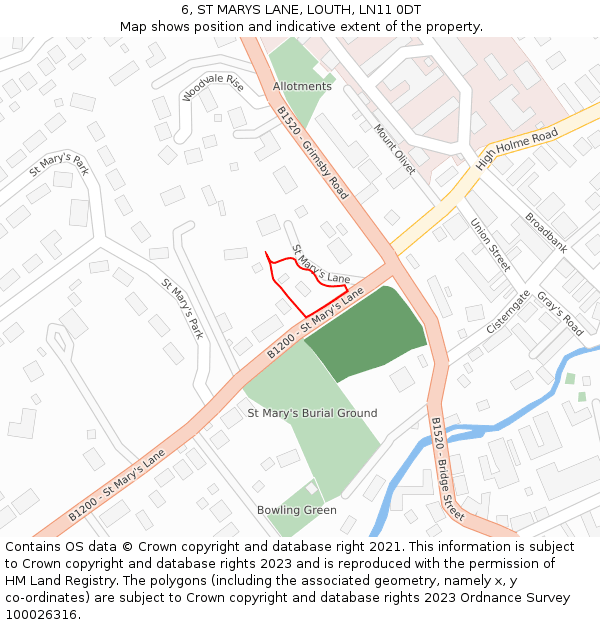 6, ST MARYS LANE, LOUTH, LN11 0DT: Location map and indicative extent of plot
