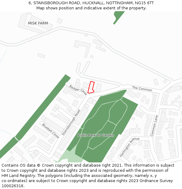 6, STAINSBOROUGH ROAD, HUCKNALL, NOTTINGHAM, NG15 6TT: Location map and indicative extent of plot