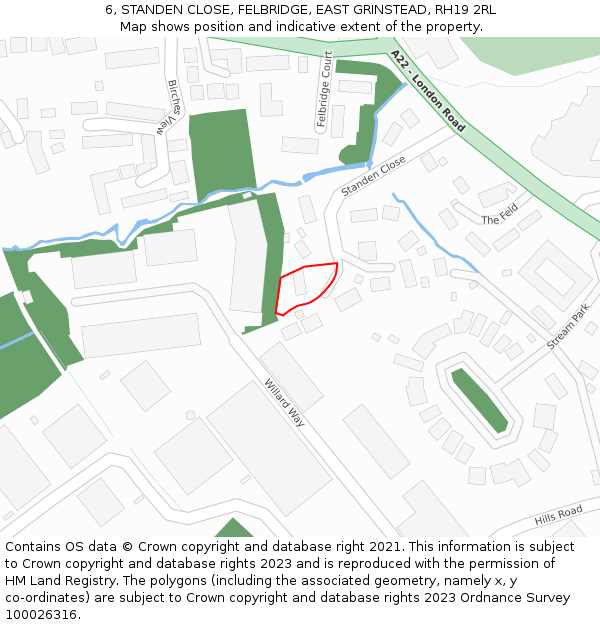 6, STANDEN CLOSE, FELBRIDGE, EAST GRINSTEAD, RH19 2RL: Location map and indicative extent of plot