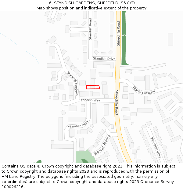 6, STANDISH GARDENS, SHEFFIELD, S5 8YD: Location map and indicative extent of plot