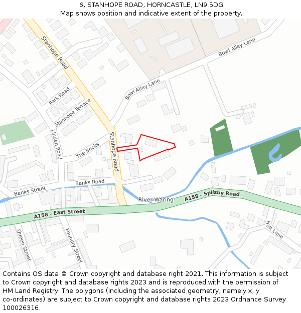 6, STANHOPE ROAD, HORNCASTLE, LN9 5DG: Location map and indicative extent of plot