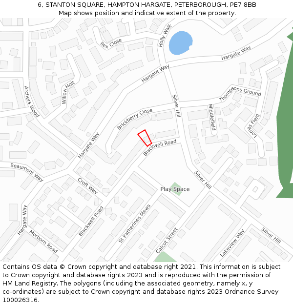 6, STANTON SQUARE, HAMPTON HARGATE, PETERBOROUGH, PE7 8BB: Location map and indicative extent of plot