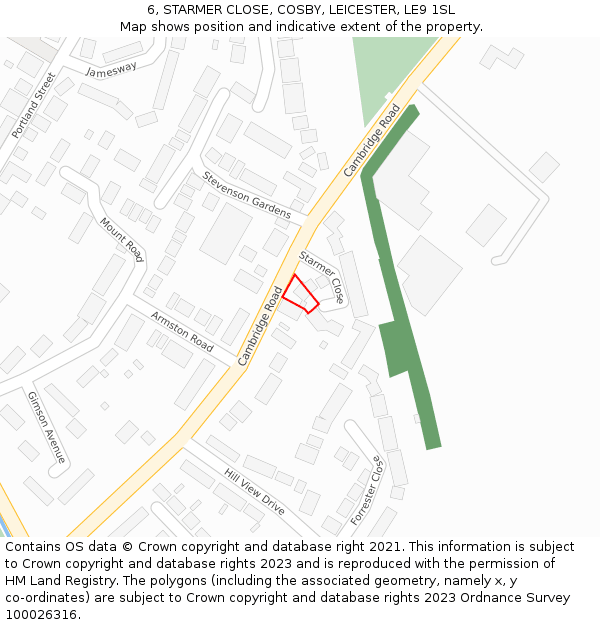 6, STARMER CLOSE, COSBY, LEICESTER, LE9 1SL: Location map and indicative extent of plot