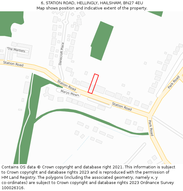 6, STATION ROAD, HELLINGLY, HAILSHAM, BN27 4EU: Location map and indicative extent of plot