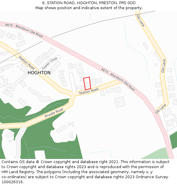 6, STATION ROAD, HOGHTON, PRESTON, PR5 0DD: Location map and indicative extent of plot