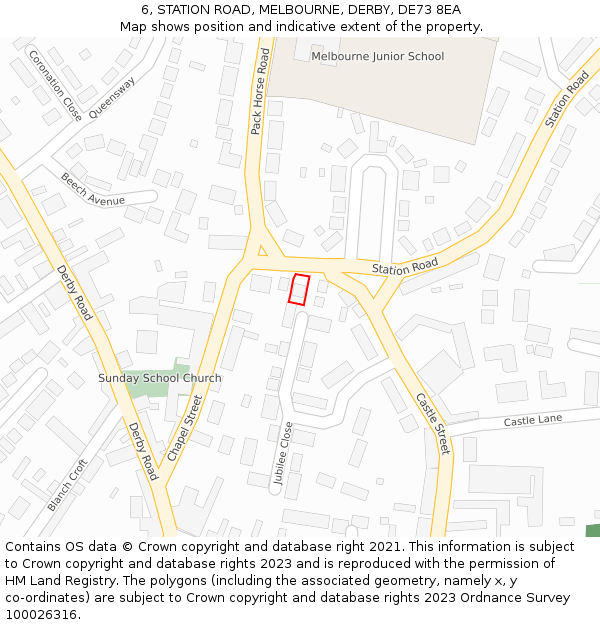 6, STATION ROAD, MELBOURNE, DERBY, DE73 8EA: Location map and indicative extent of plot