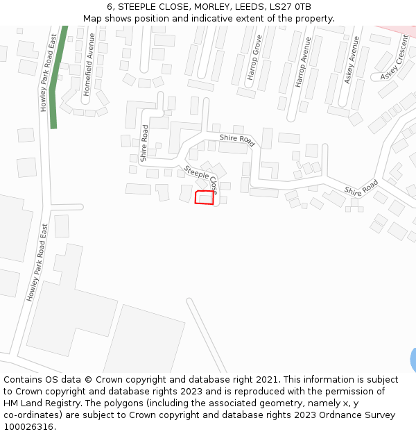 6, STEEPLE CLOSE, MORLEY, LEEDS, LS27 0TB: Location map and indicative extent of plot