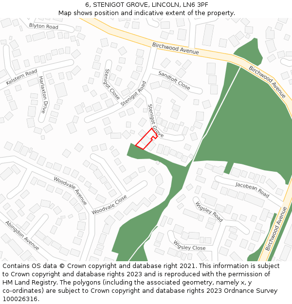 6, STENIGOT GROVE, LINCOLN, LN6 3PF: Location map and indicative extent of plot