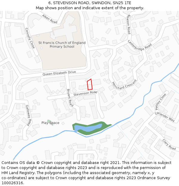 6, STEVENSON ROAD, SWINDON, SN25 1TE: Location map and indicative extent of plot