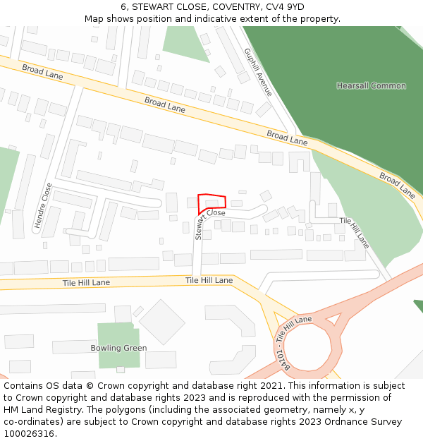 6, STEWART CLOSE, COVENTRY, CV4 9YD: Location map and indicative extent of plot