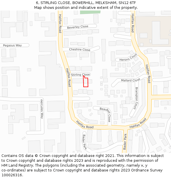6, STIRLING CLOSE, BOWERHILL, MELKSHAM, SN12 6TF: Location map and indicative extent of plot