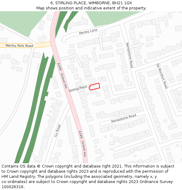 6, STIRLING PLACE, WIMBORNE, BH21 1GX: Location map and indicative extent of plot
