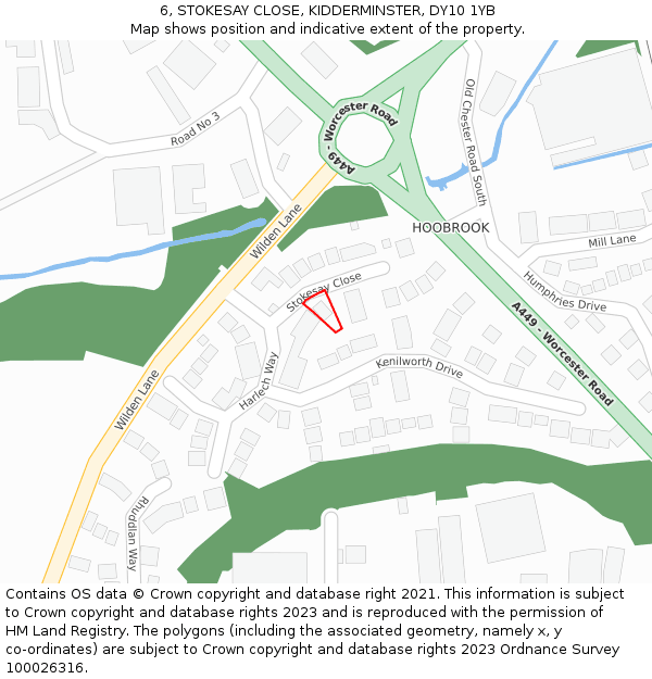 6, STOKESAY CLOSE, KIDDERMINSTER, DY10 1YB: Location map and indicative extent of plot