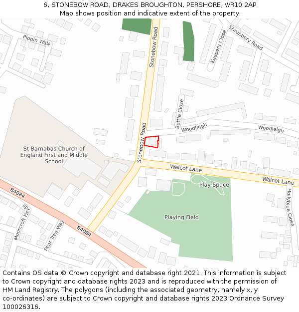 6, STONEBOW ROAD, DRAKES BROUGHTON, PERSHORE, WR10 2AP: Location map and indicative extent of plot