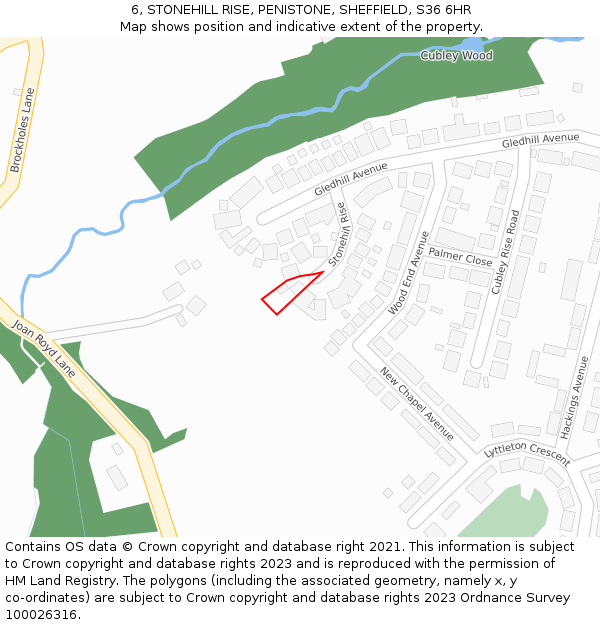 6, STONEHILL RISE, PENISTONE, SHEFFIELD, S36 6HR: Location map and indicative extent of plot