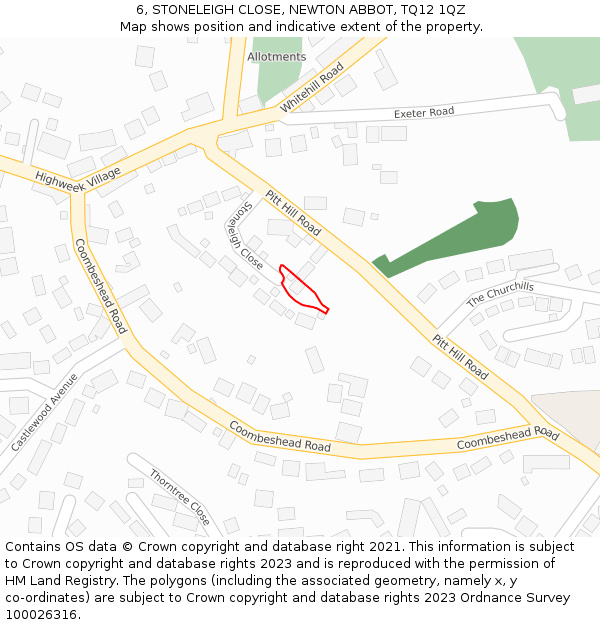 6, STONELEIGH CLOSE, NEWTON ABBOT, TQ12 1QZ: Location map and indicative extent of plot