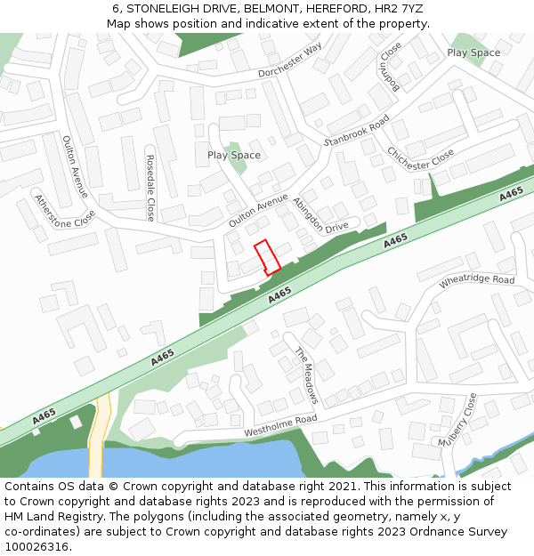 6, STONELEIGH DRIVE, BELMONT, HEREFORD, HR2 7YZ: Location map and indicative extent of plot