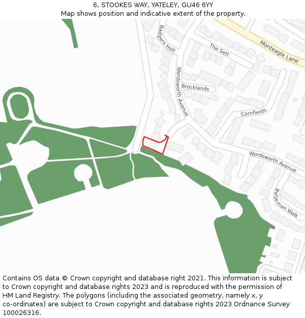 6, STOOKES WAY, YATELEY, GU46 6YY: Location map and indicative extent of plot