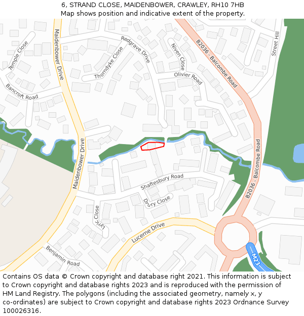 6, STRAND CLOSE, MAIDENBOWER, CRAWLEY, RH10 7HB: Location map and indicative extent of plot