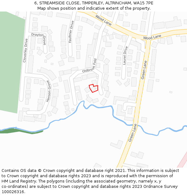6, STREAMSIDE CLOSE, TIMPERLEY, ALTRINCHAM, WA15 7PE: Location map and indicative extent of plot