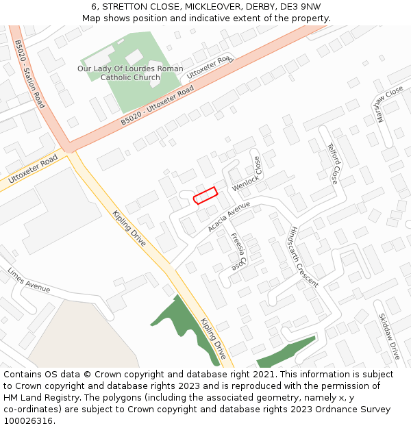 6, STRETTON CLOSE, MICKLEOVER, DERBY, DE3 9NW: Location map and indicative extent of plot