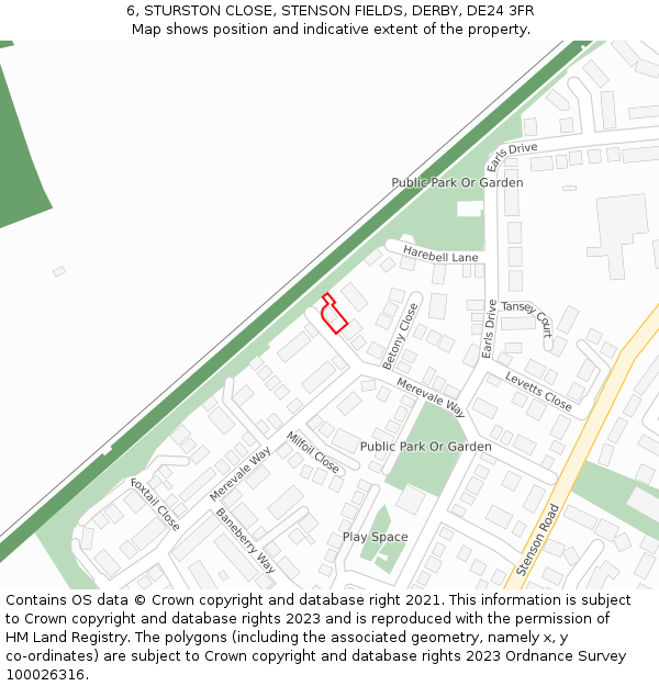 6, STURSTON CLOSE, STENSON FIELDS, DERBY, DE24 3FR: Location map and indicative extent of plot