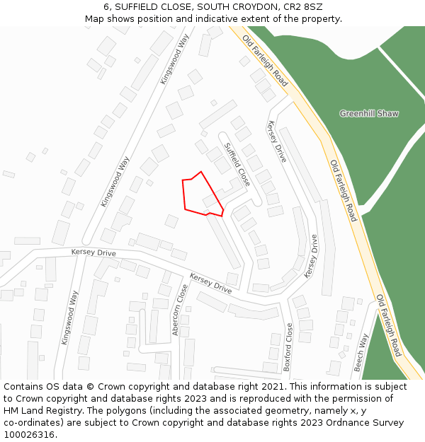 6, SUFFIELD CLOSE, SOUTH CROYDON, CR2 8SZ: Location map and indicative extent of plot