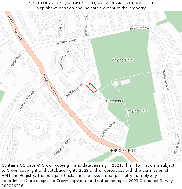 6, SUFFOLK CLOSE, WEDNESFIELD, WOLVERHAMPTON, WV11 1LB: Location map and indicative extent of plot