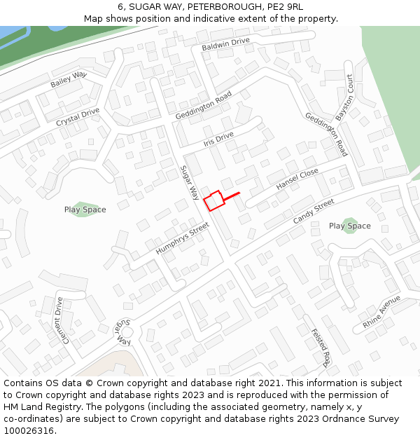 6, SUGAR WAY, PETERBOROUGH, PE2 9RL: Location map and indicative extent of plot