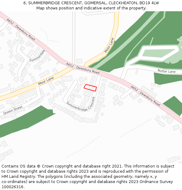 6, SUMMERBRIDGE CRESCENT, GOMERSAL, CLECKHEATON, BD19 4LW: Location map and indicative extent of plot