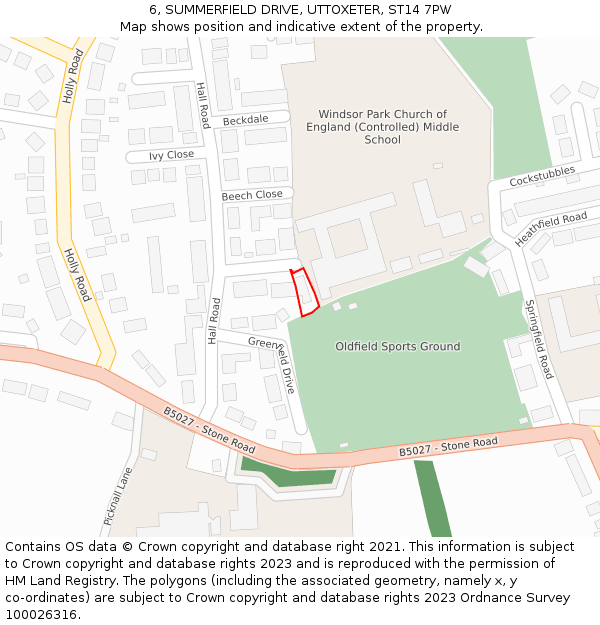 6, SUMMERFIELD DRIVE, UTTOXETER, ST14 7PW: Location map and indicative extent of plot