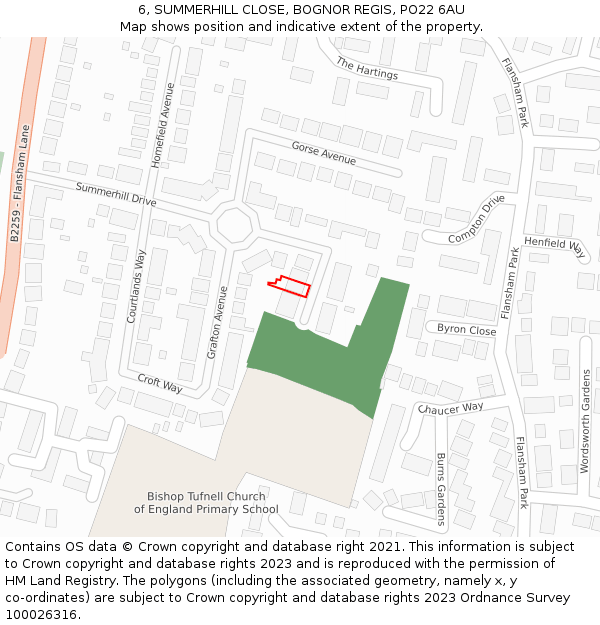 6, SUMMERHILL CLOSE, BOGNOR REGIS, PO22 6AU: Location map and indicative extent of plot
